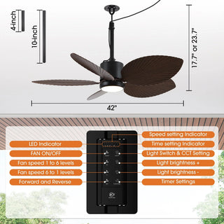 42 Inch Wythe IPX5 Outdoor Hanging Buckle Downrod LED Fan with Remote Control - Vaczon