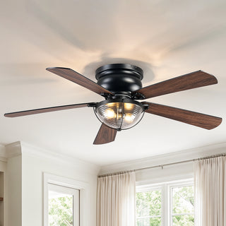 52 Inch Hogan Black Flush Mount Ceiling Fan with Light