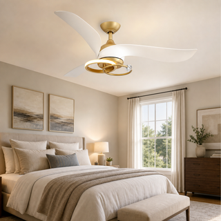 52 Inch Vintage Gold Ceiling Fan with Crystal LED Light Ring