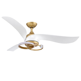 52 Inch Vintage Gold Ceiling Fan with Crystal LED Light Ring