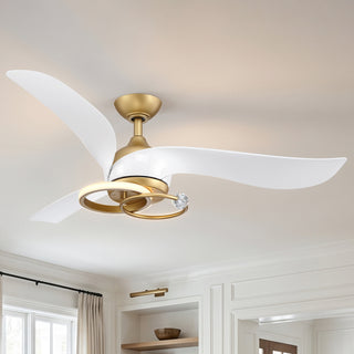52 Inch Vintage Gold Ceiling Fan with Crystal LED Light Ring