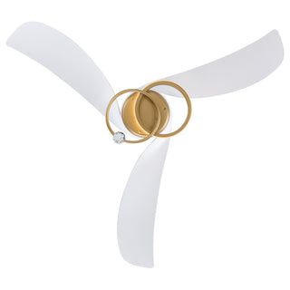 52 Inch Vintage Gold Ceiling Fan with Crystal LED Light Ring