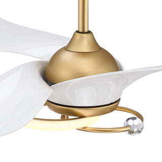 52 Inch Vintage Gold Ceiling Fan with Crystal LED Light Ring