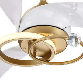 52 Inch Vintage Gold Ceiling Fan with Crystal LED Light Ring