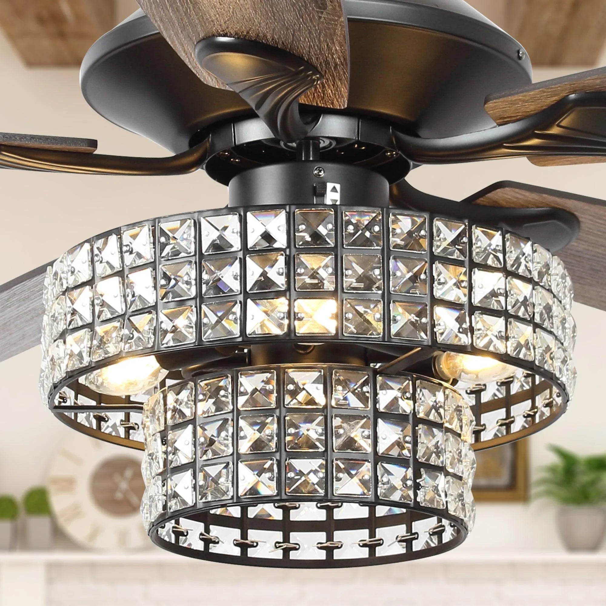 Nowthen 52 Inch Chrome Crystal Ceiling Fan with Remote - Vaczon