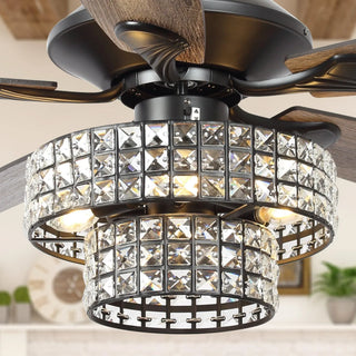 Nowthen 52 Inch Chrome Crystal Ceiling Fan with Remote - Vaczon