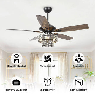 Nowthen 52 Inch Chrome Crystal Ceiling Fan with Remote - Vaczon