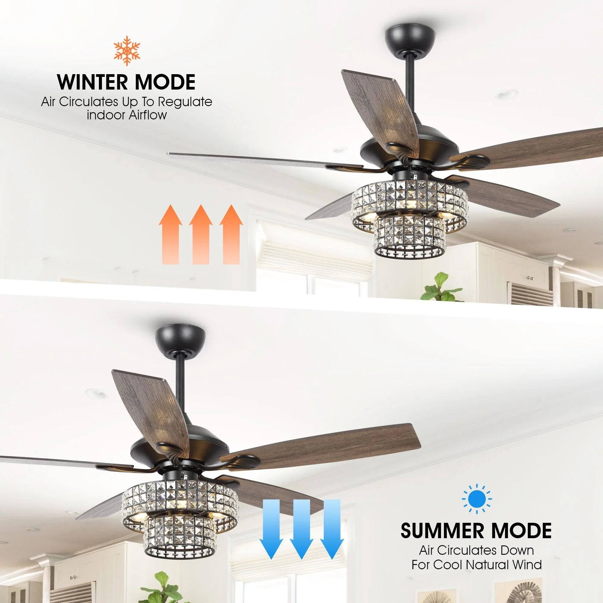Nowthen 52 Inch Chrome Crystal Ceiling Fan with Remote - Vaczon