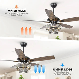 Nowthen 52 Inch Chrome Crystal Ceiling Fan with Remote - Vaczon