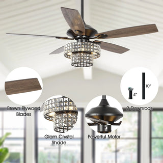 Nowthen 52 Inch Chrome Crystal Ceiling Fan with Remote - Vaczon