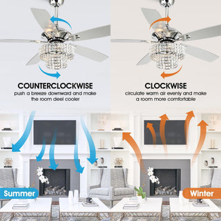Nowthen 52 Inch Chrome Crystal Ceiling Fan with Remote - Vaczon