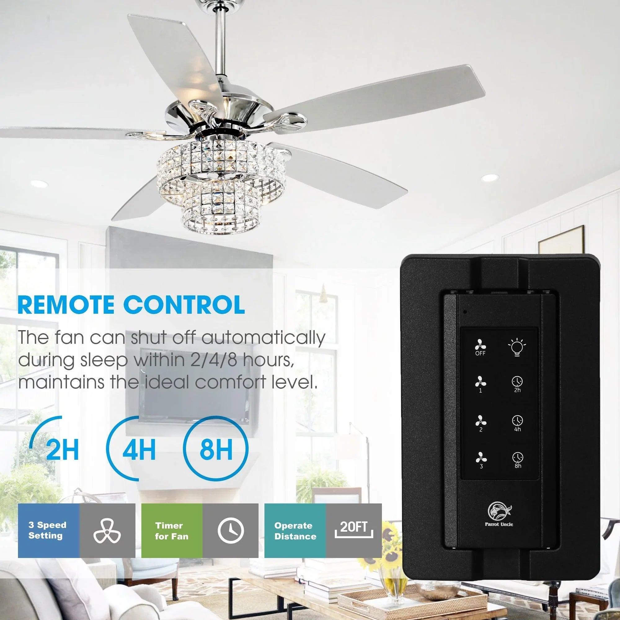 Nowthen 52 Inch Chrome Crystal Ceiling Fan with Remote - Vaczon