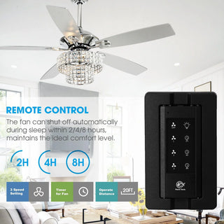 Nowthen 52 Inch Chrome Crystal Ceiling Fan with Remote - Vaczon