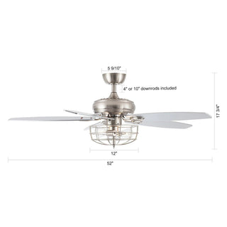 52" Kyla Industrial Caged Ceiling Fan with Light Remote Control Satin Nickel