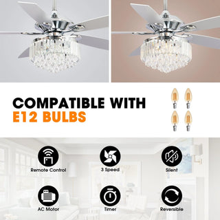 52" Elkton Modern Reversible Crystal Fandelier with Lighting