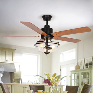 52" Mumbai Industrial Black Downrod Mount Reversible Fan With Lighting