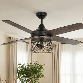 52" Mirelle Farmhouse Downrod Mount Reversible Ceiling Fan with Lighting and Remote Control
