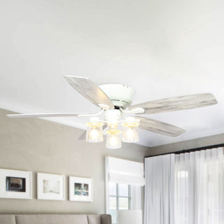 52" Traditional White Flush Mount Wooden Ceiling Fan with Lighting