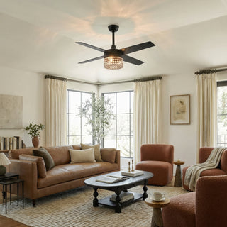 48" Pune Modern Downrod Mount Reversible Crystal Ceiling Fan with Lighting and Remote Control