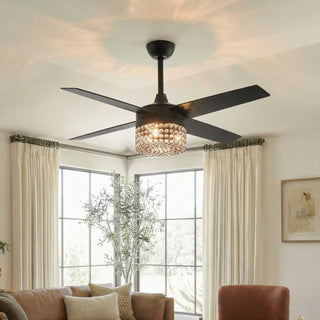48" Pune Modern Downrod Mount Reversible Crystal Ceiling Fan with Lighting and Remote Control