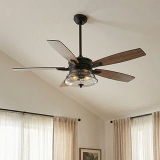 52" Antone Industrial Downrod Mount Reversible Ceiling Fan with Lighting and Remote Control