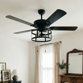 52" Urbana Downrod Mount Reversible Industrial Ceiling Fan with Lighting and Pull Chain