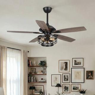 52" Paquette Industrial Downrod Mount Reversible Ceiling Fan with Lighting and Remote Control
