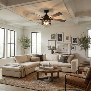 52" Lucknow Industrial Black Reversible Ceiling Fan with Lighting and Remote Control