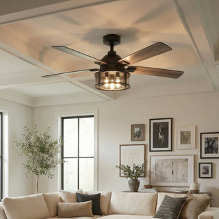 52" Lucknow Industrial Black Reversible Ceiling Fan with Lighting and Remote Control