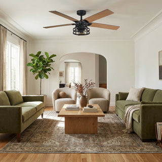 52" Prayag Industrial Black Downrod Mount Reversible Ceiling Fan with Lighting and Remote Control