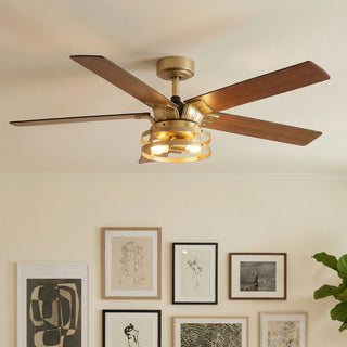 52" Prayag Industrial Golden Downrod Mount Reversible Ceiling Fan with Lighting and Remote Control