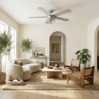 52" Prayag Industrial Silver Downrod Mount Reversible Ceiling Fan with Lighting and Remote Control