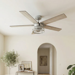 52" Prayag Industrial Silver Downrod Mount Reversible Ceiling Fan with Lighting and Remote Control