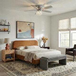 52" Panipat Modern Chrome Flush Mount Reversible Crystal Ceiling Fan with Lighting and Remote Control - Vaczon