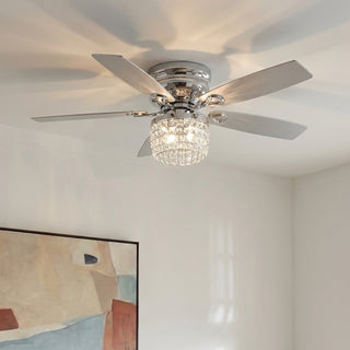 52" Panipat Modern Chrome Flush Mount Reversible Crystal Ceiling Fan with Lighting and Remote Control