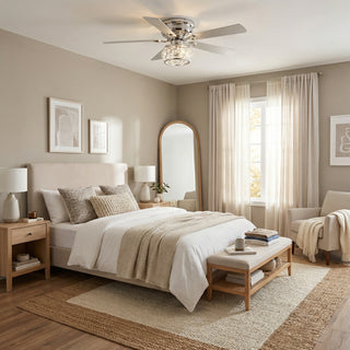 48" Modern Chrome Flush Mount Reversible Crystal Ceiling Fan with Lighting and Remote Control