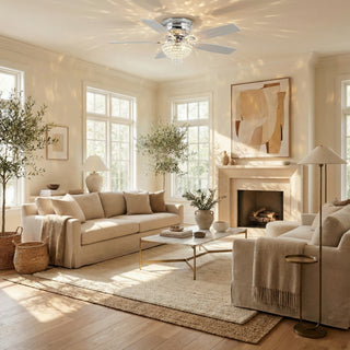 52" Kanpur Modern Chrome Flush Mount Reversible Crystal Ceiling Fan with Lighting and Remote Control