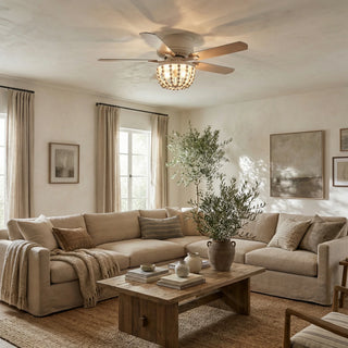 48" New Delhi Farmhouse Flush Mount Reversible Ceiling Fan with Lighting and Remote Control - Vaczon