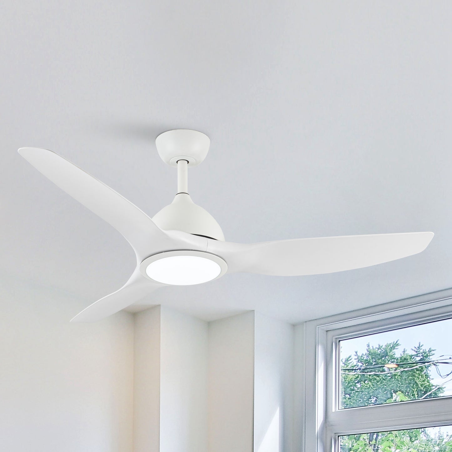 52" Modern White LED Ceiling Fan with Lights and Remote Control