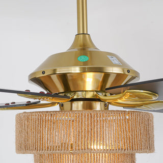 52 Inch Danube Farmhouse DC Motor Golden Downrod Ceiling Fan with Light