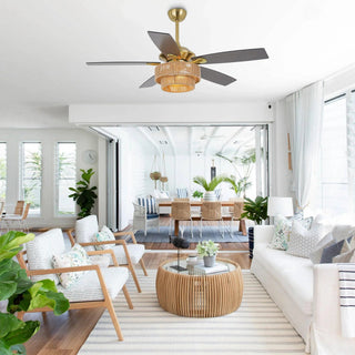 52 Inch Danube Farmhouse DC Motor Golden Downrod Ceiling Fan with Light