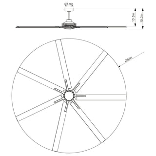 84 Inch 100 Inch Padus Black Large Size Ceiling Fan with Dimmable Lighting and Remote Control