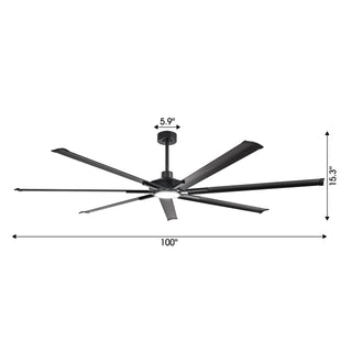 84 Inch 100 Inch Padus Black Large Size Ceiling Fan with Dimmable Lighting and Remote Control