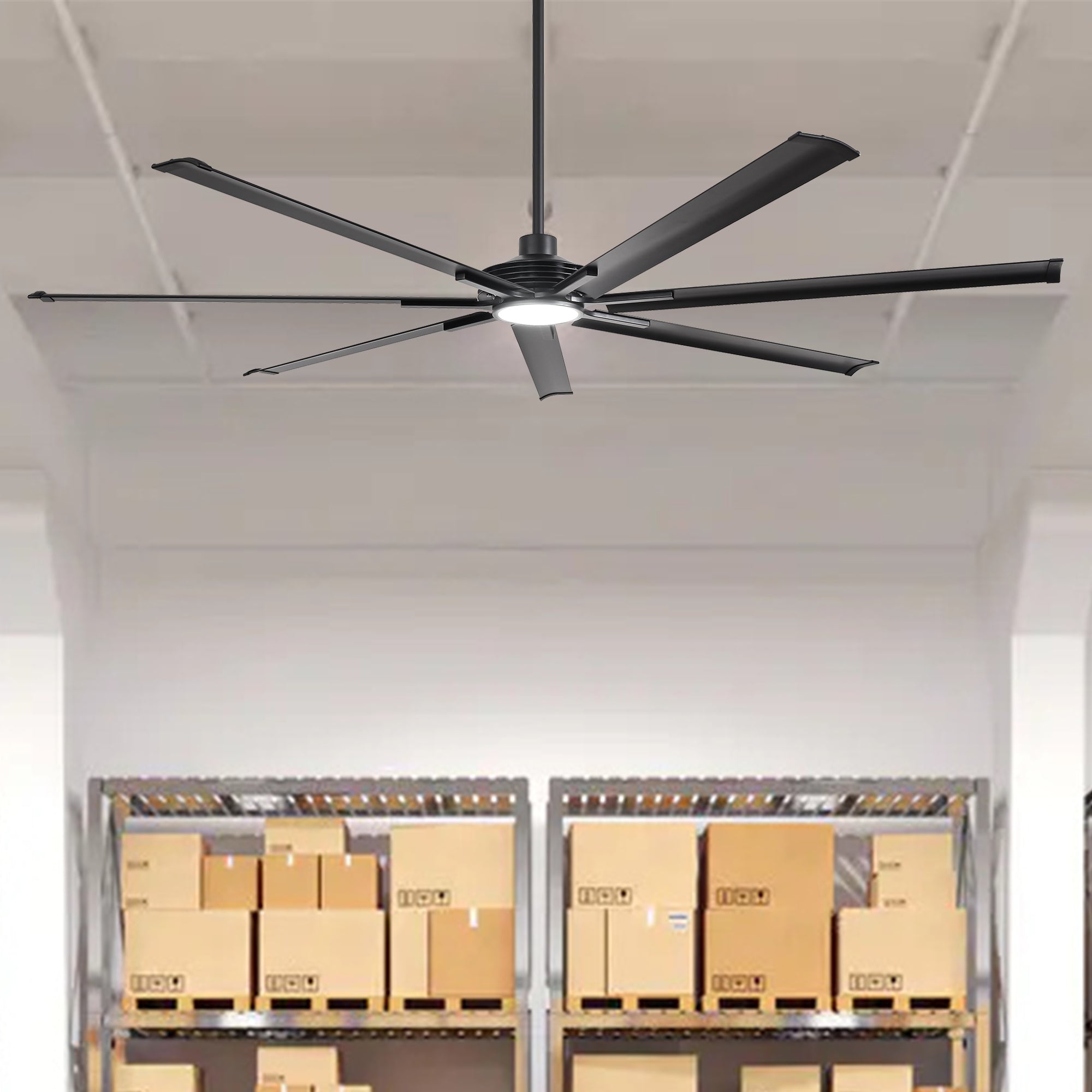 84 Inch 100 Inch Padus Black Large Size Ceiling Fan with Dimmable Lighting and Remote Control
