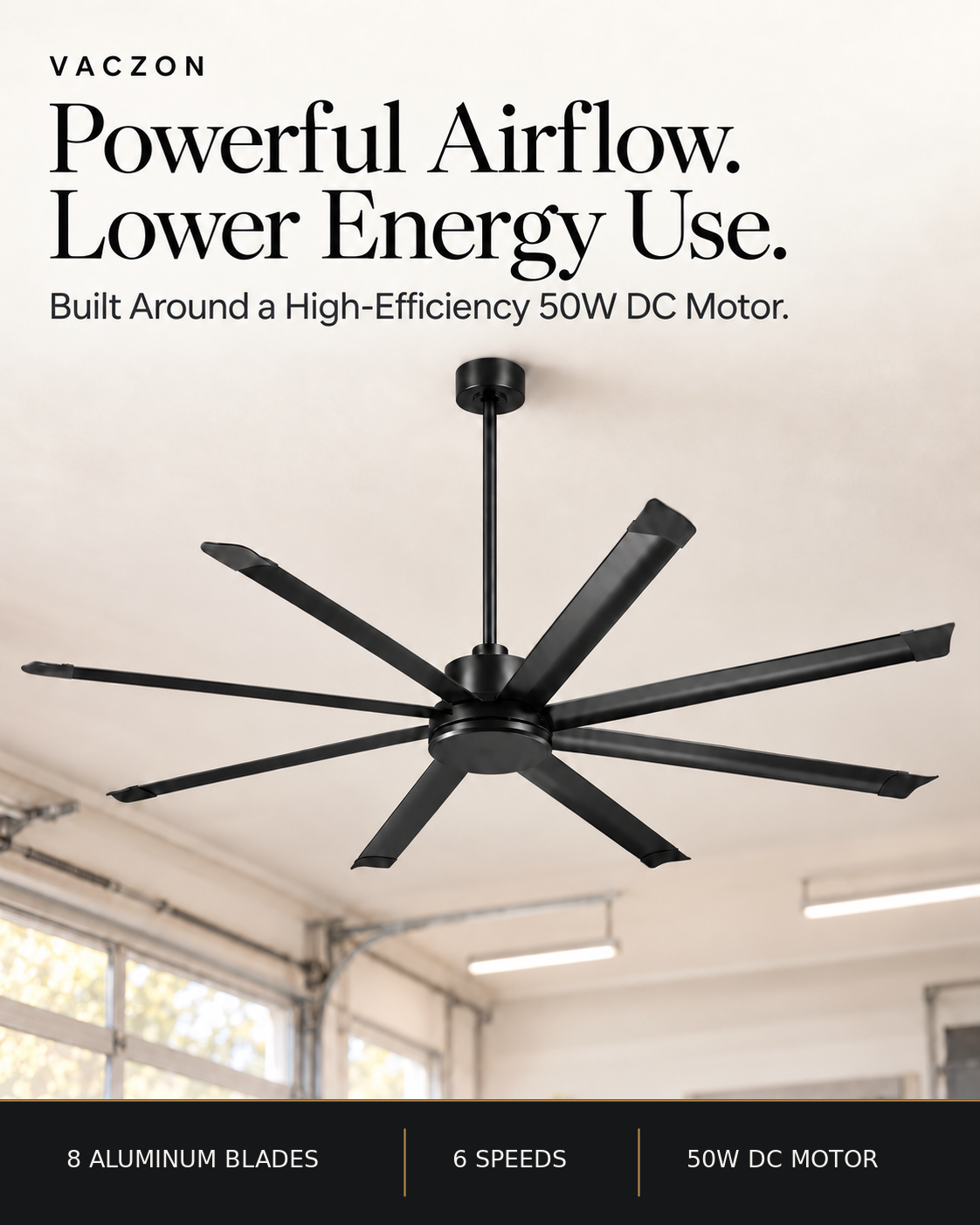 Vaczon 84" 100" Black DC Motor Modern Downrod Ceiling Fan