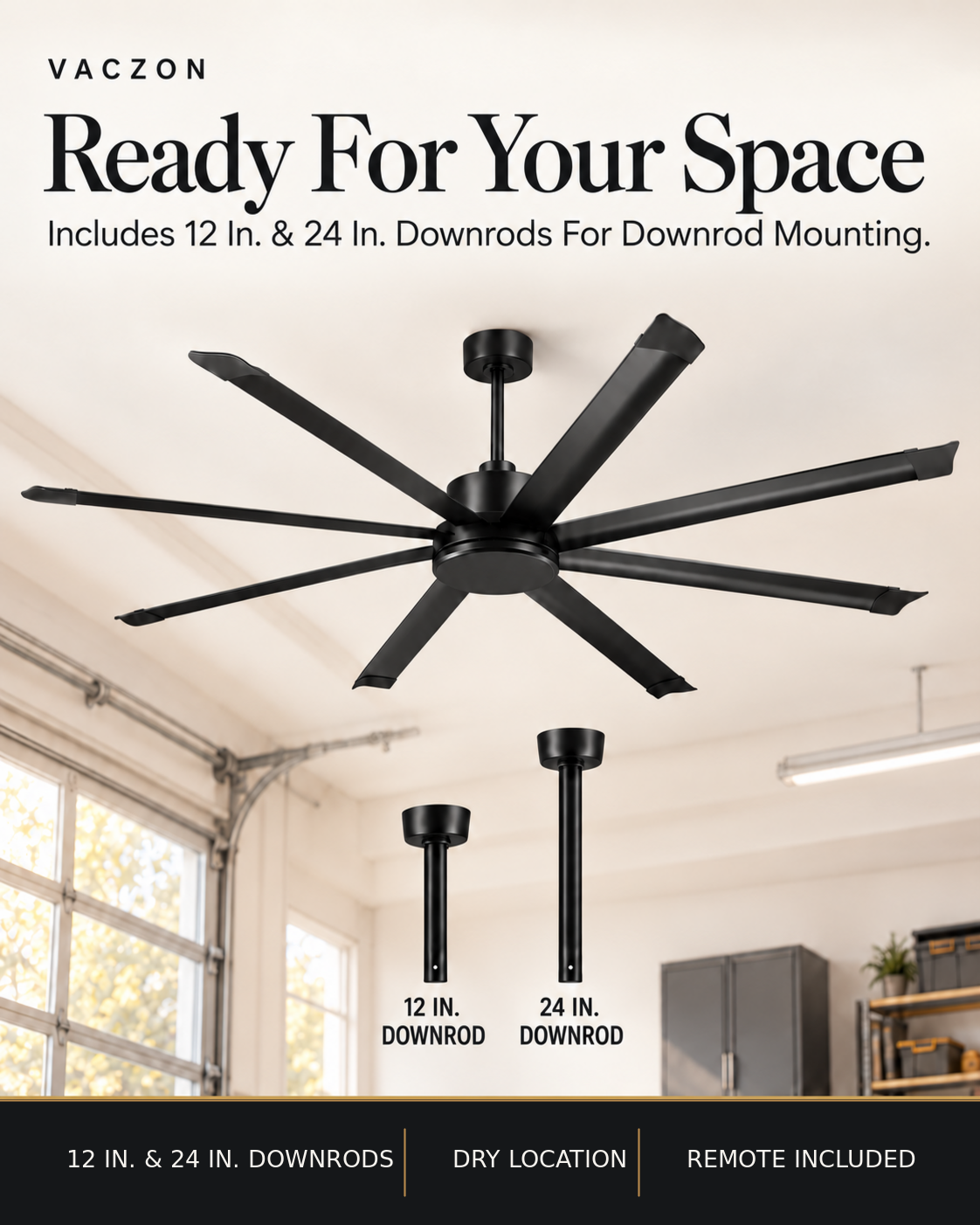 Vaczon 84" 100" Black DC Motor Modern Downrod Ceiling Fan