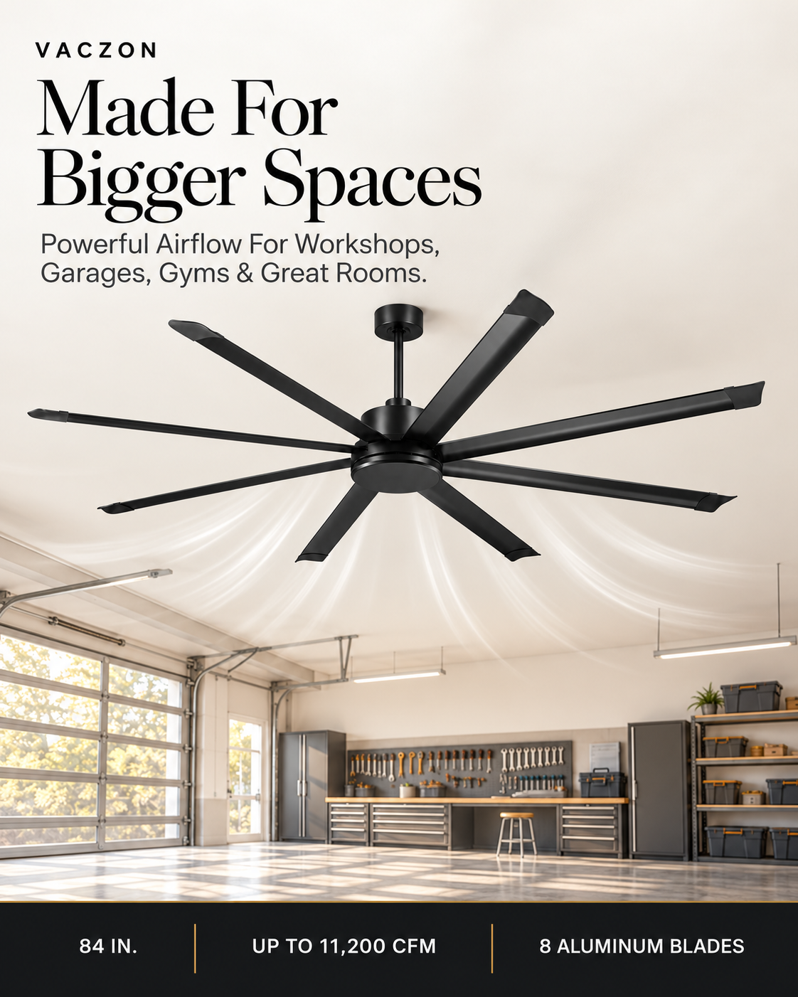 Vaczon 84" 100" Black DC Motor Modern Downrod Ceiling Fan