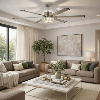 65" Modern Brushed Nickel DC Motor Downrod Mount Reversible Ceiling Fan with Lighting and Remote Control - Vaczon