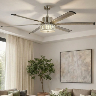 65" Modern Brushed Nickel DC Motor Downrod Mount Reversible Ceiling Fan with Lighting and Remote Control