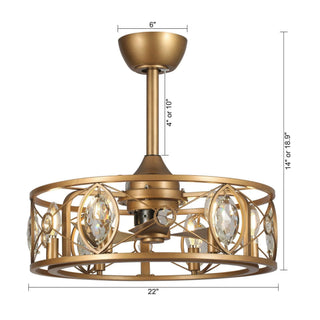 22" Kashmir Modern Glod Reversible Crystal Fandelier Ceiling Fan with Lighting and Remote Control - Vaczon